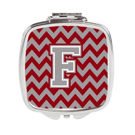 Carolines Treasures Letter F Chevron Crimson and Grey Compact Mirror CJ1043-FSCM